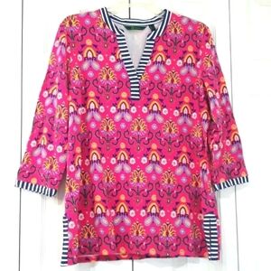 C Wonder 3/4 Sleeve Floral Pink  Fuchsia Top Size Medium